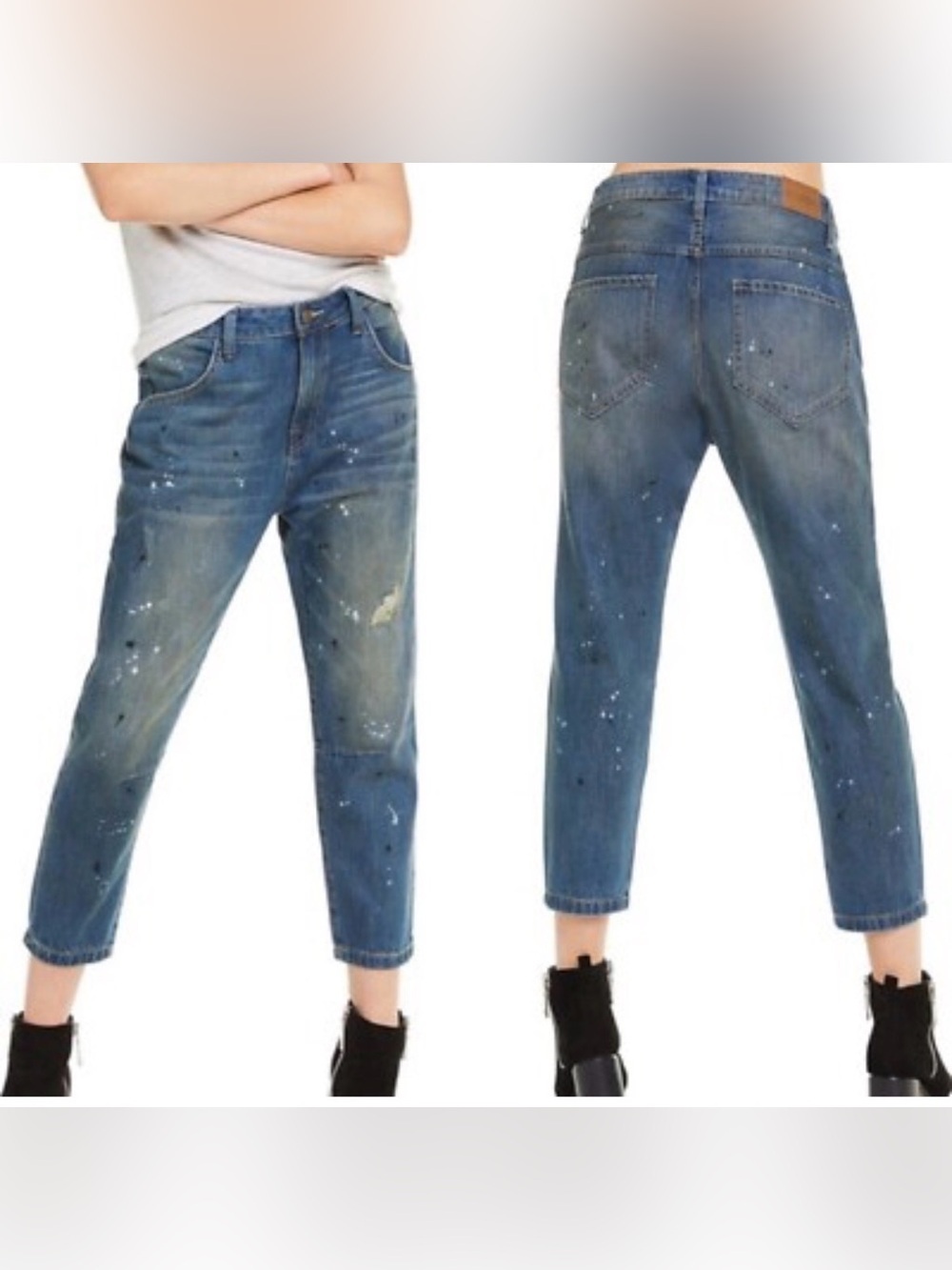 Wildfox Da Vinci Baggy Crop Jeans Paint Splatter Distressed Size 27 art to wear